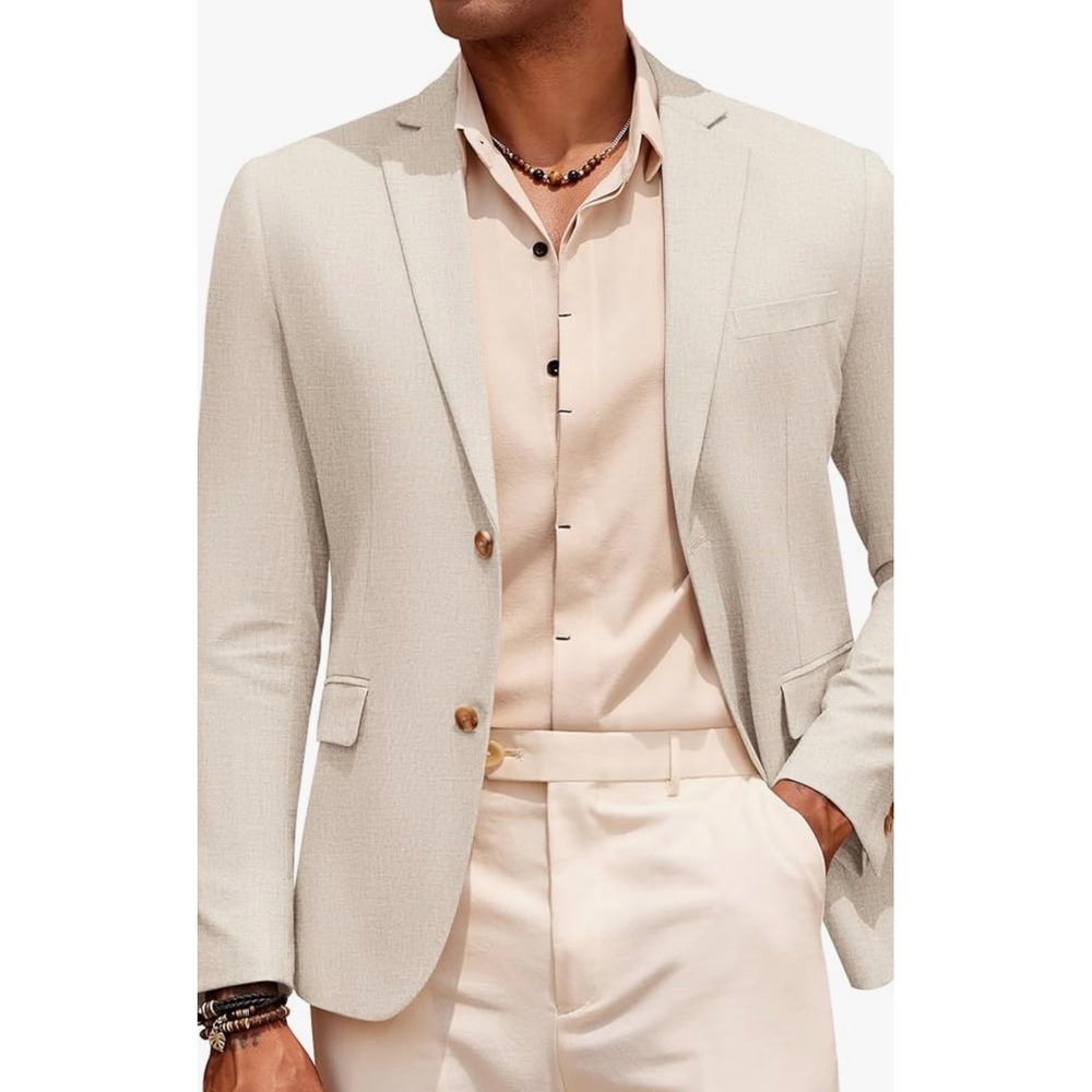 COOFANDY Mens Casual Cotton Linen Blazer Lightweight Sport Coat 2 Button NWT XXL